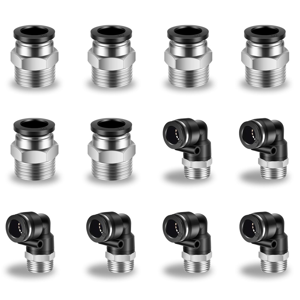 12 Pcs Push to Connect Fittings 1/2 Inch Tube OD x 1/2 Inch NPT Thread Pneuma…