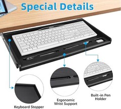 Slide Out Under Desk Keyboard Tray Pull Out Keyboard Drawer Shelf w/ Pen Holder