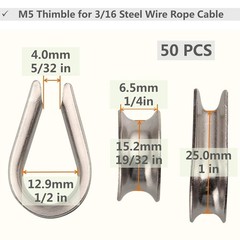 50Pcs Stainless Steel Thimble for 3/16 Steel Wire Rope Cable, M5 Rope Thimble…