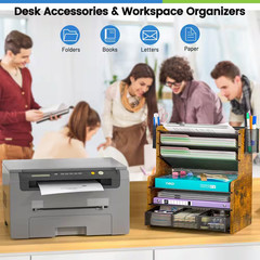 13.58 In. W X 15.04 In. H Brown Wood Metal Retro Mesh Desk Organizer with Drawer