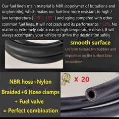Braided Fuel Line Set 1/4 in 6mm ID NBR 10 ft with 20 Pcs Clamps