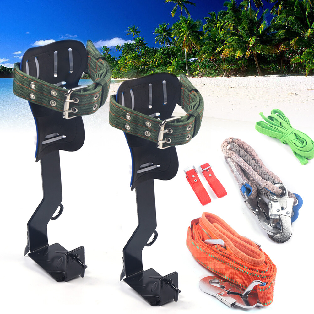 Adjust Tree/Pole Climbing Spike Set 2 Gear Safety Belt Rope Lanyard w/ Carabiner