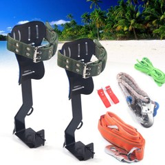 Adjust Tree/Pole Climbing Spike Set 2 Gear Safety Belt Rope Lanyard w/ Carabiner