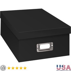 Stackable Heavy Duty Black Cardboard Storage Box W/ Metal ID Plate & Index Cards