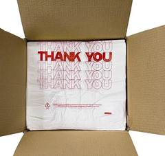 1000 Thank You T-Shirt Bags 12″ x 6.5″ x 21″, Plastic Grocery Shopping Bags
