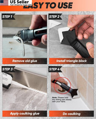 Saker Silicone Caulking Tool 3-in-1 Grout Removal and Sealant Black