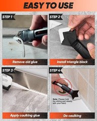 Saker Silicone Caulking Tool 3-in-1 Grout Removal and Sealant Black