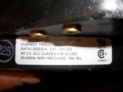 INSTRUMENT TRANSFORMERS 780-202 CURRENT TRANSFORMER 2000:5 600V 50-400HZ (OR41)
