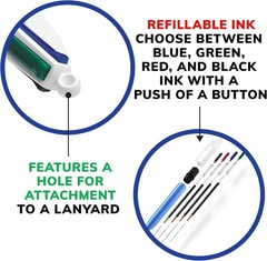 BIC 4-Color Retractable Ballpoint Pen 1mm Black Blue Green Red Ink Blue Barrel