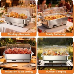  9QT Roll Top Chafing Dish Buffet Set Stainless Steel Chafer Food Warmer 400W