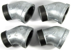 (Qty 4) STZ – 311SE45-2 – 2″ 45° Street Elbows – Galvanized Malleable Iron #150