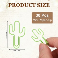 30Pcs Paper Clip, Cactus Shape Paper Clip Small Cute Bookmarks, Green