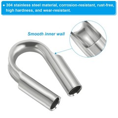 4Pack 1/4″/ 6mm Wire Rope Tube Thimble 304 Stainless Steel Rope Thimbles Silver