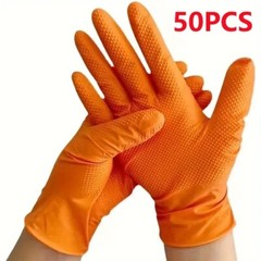 Heavy Duty Nitrile Gloves 8Mil – Textured Orange Mechanic Work Gloves