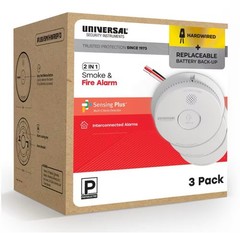 3-PK Universal Hardwired W/ 9V Battery Backup Photoelectric Smoke Detector
