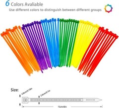 6 Inches 300 Pcs Multi-Purpose Cable Ties, Assorted Colored Heavy Duty Zip Ties