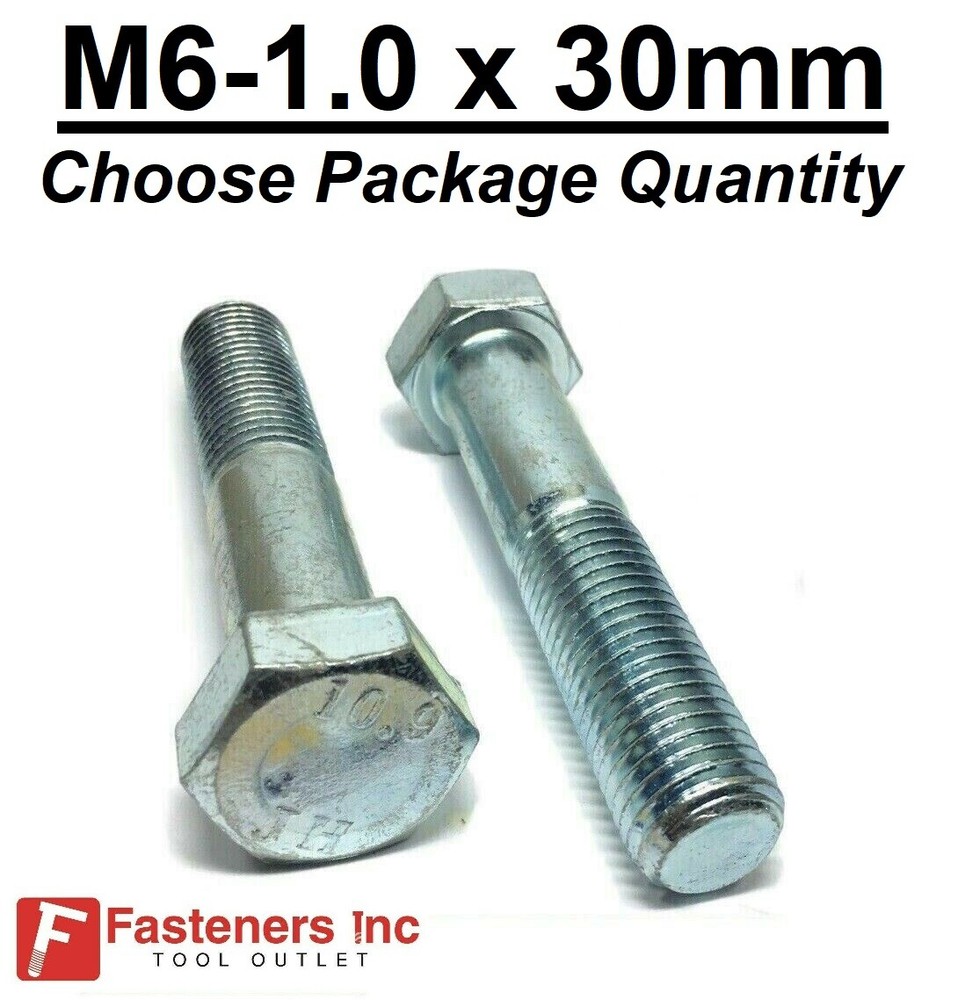 M6-1.0 x 30mm Metric Hex Cap Screws Bolts Zinc Grade 10.9 (Choose Pkg Qty’s)
