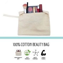 9 x 7.5 Inches Canvas Cotton Reusable Storage Premium Zipper Cosmetic Bags