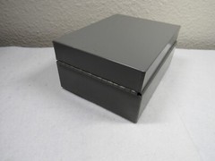 Vintage metal card file hinged top grey