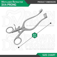 Weitlaner Retractor 6.5″ 3×4 Prong Sharp Surgical Veterinary Instrument German G