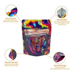 Mylar Foil Packaging Bag 3.5g | Multi-Use Zip Pouch Psychedelic Style USA Stock