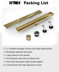 24 Inch Brushed Titanium Gold Linear Shower Drain with Brick Pattern Grate 304