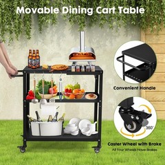 Outdoor Grill Cart Table,Indoor and Outdoor Pizza Oven Table,with 4 Movable T…