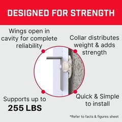 Heavy Duty Drywall Anchors Kit – Holds 255lbs, 6 Pack with Screws & Drill Bit