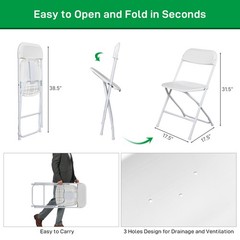 10 Pack Commercial White Plastic Portable Folding Chairs Stackable Picnic Party