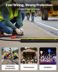 2 Channel Cable Protector Ramp 22000Lbs Heavy Duty Rubber Cord Cover Black
