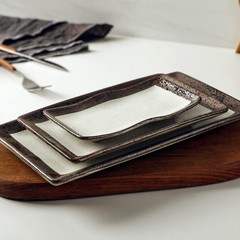 Stone Lain Lucy Porcelain 3-Piece Rectangle Serving Plate Set Beige Lucy
