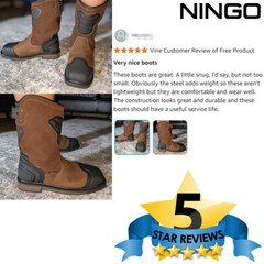 NINGO Men Steel Toe Waterproof Work Boots Square Toe Industrial Motorcycle Boots