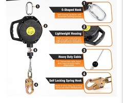 Self Retracting Lifeline 50FT Fall Protection Retractable Lanyard, Class 1 SRL