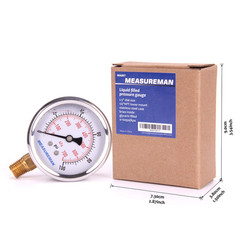 Pressure Gauge 1/4 NPT, 0-100Psi/Kpa Glycerin Filled Pressure Gauge with 2.5 Inc