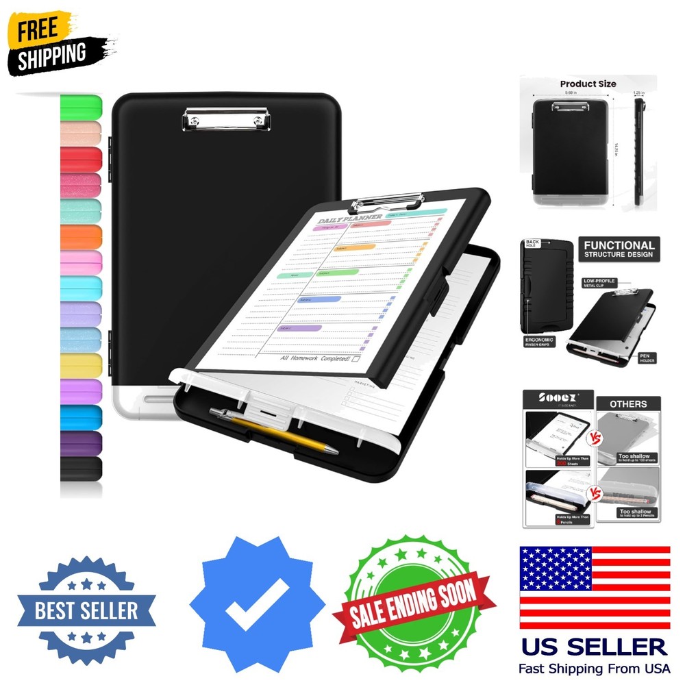 Clipboard with Storage, Clip Board 8.5 x 11 with Pen Holder, Plastic Organiza…