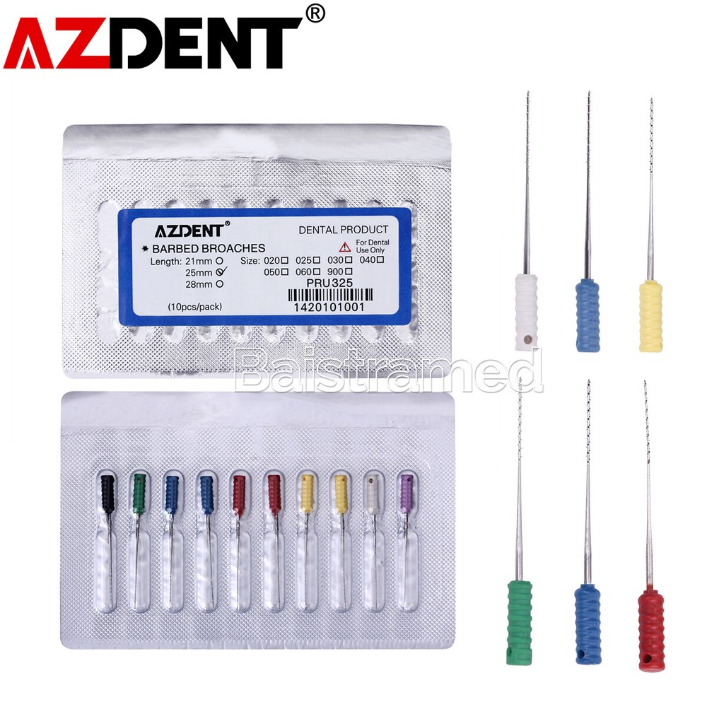 AZDENT Dental Endo Root Canal Barbed Broaches Files Assorted 25mm Medical Steel