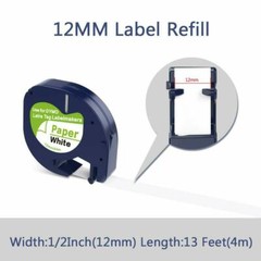 10PK Replace Dymo LetraTag Refill 91330 White Paper Label Tape 12mm 4m LT-100H