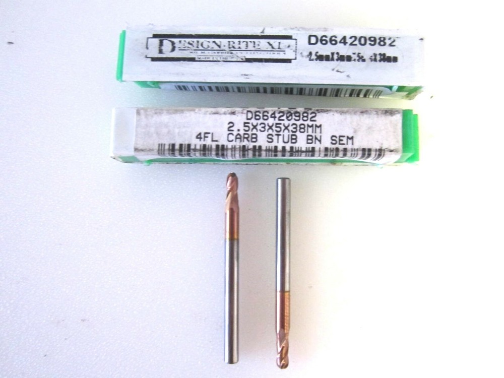 Design Rite 2.5mm Carbide TiCN 4F Stub Ball End Mill 2.5 X 3 X 5 X 38mm Lot Of 2