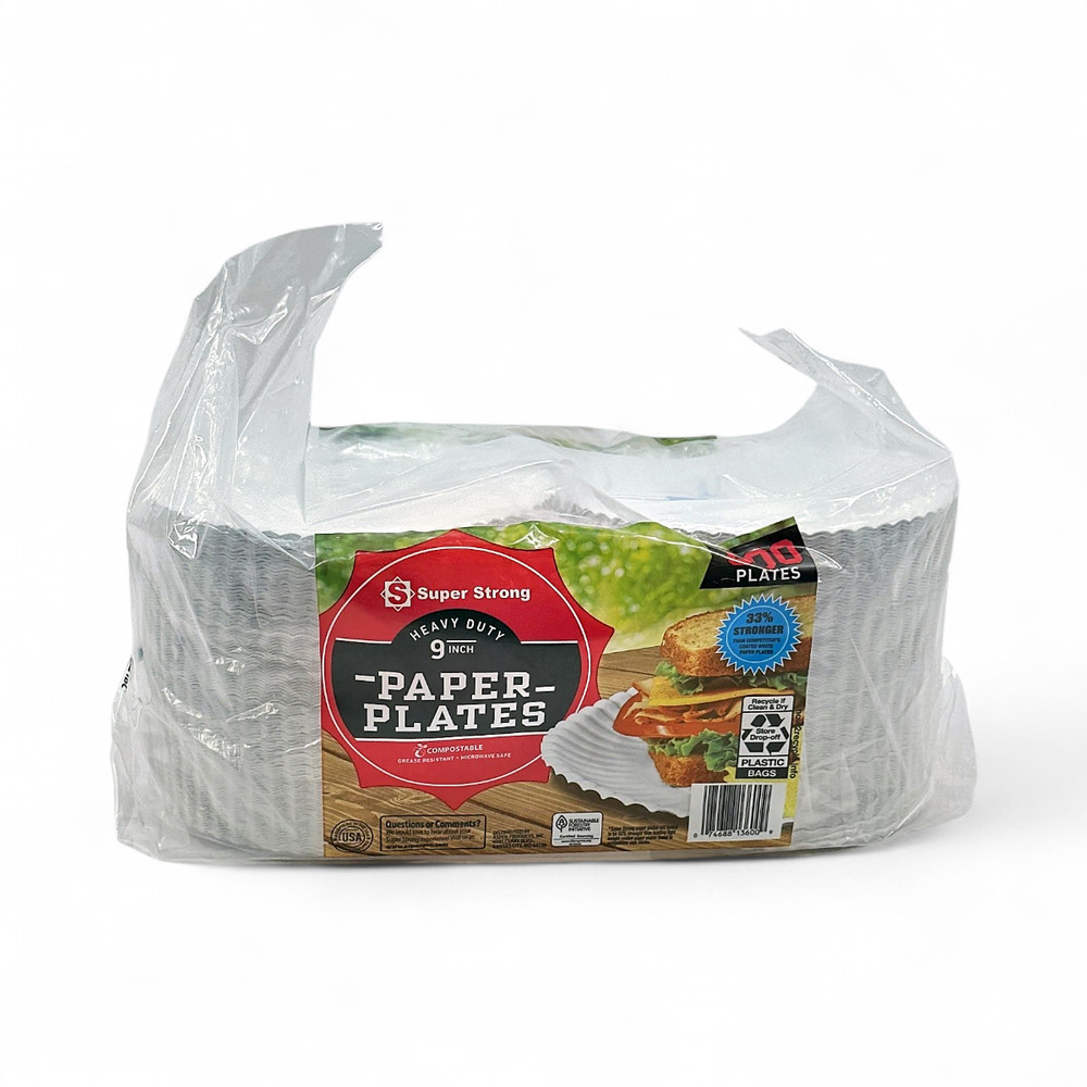 Super Strong Heavy Duty 9″ Compostable Paper Plates 600-Count