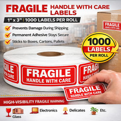 1000 Labels – 1×3 Fragile Handle with Care Label Shipping Adhesive Stickers