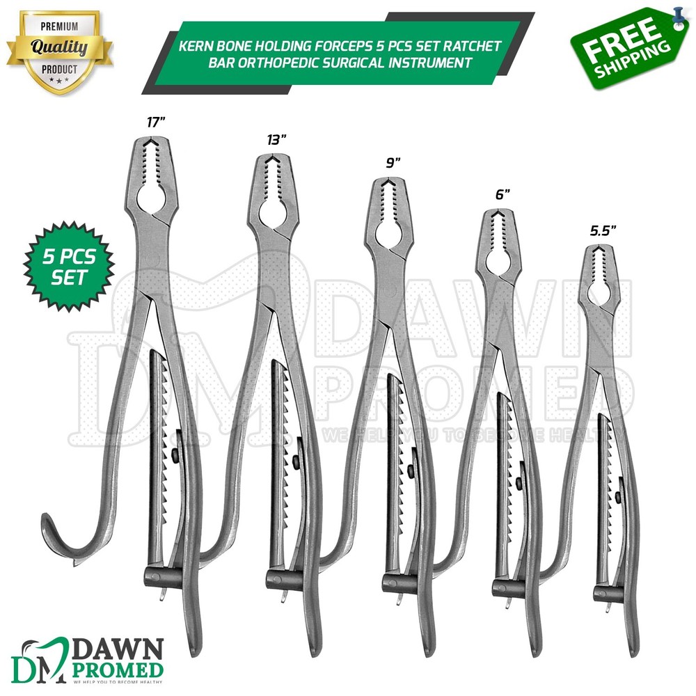 Kern Bone Holding Forceps 5 Pcs Set Ratchet Bar Orthopedic Instrument German Gr