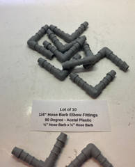 Lot of 10 1/4″ Hose Barb Elbow Fittings – 90 Degree – Acetal Plastic – 1/4″ Barb