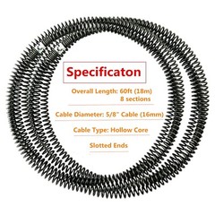 60 Ft Drain Auger Plumbing Snake Clog Cable 5/8 In.Sewer Pipe Cleaner Durable