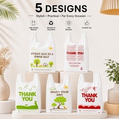White Thank you T shirt bag, Grocery shopping bag Reusable and Disposable