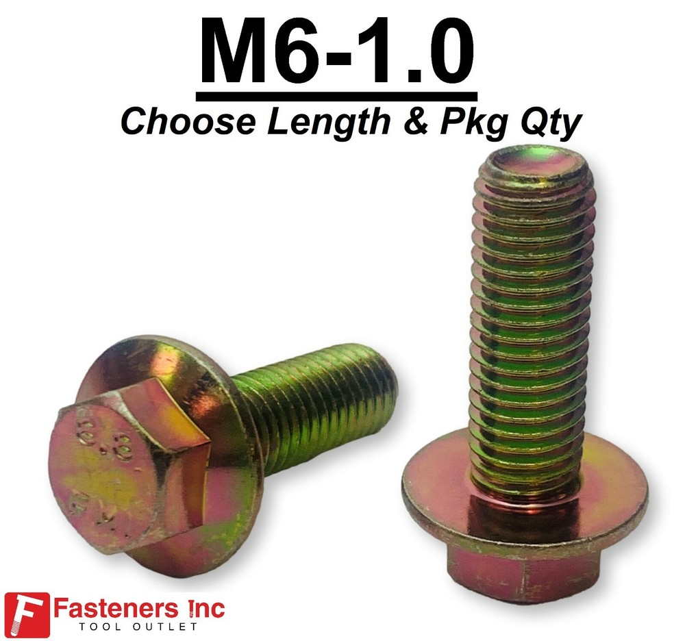M6-1.0 Grade 8.8 Metric Flange Bolts Yellow Zinc (Choose Length & Qty’s)