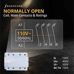 4 Pole NO Contactor 100A 120V Coil IEC 500V with DIN Rail and Screws Included