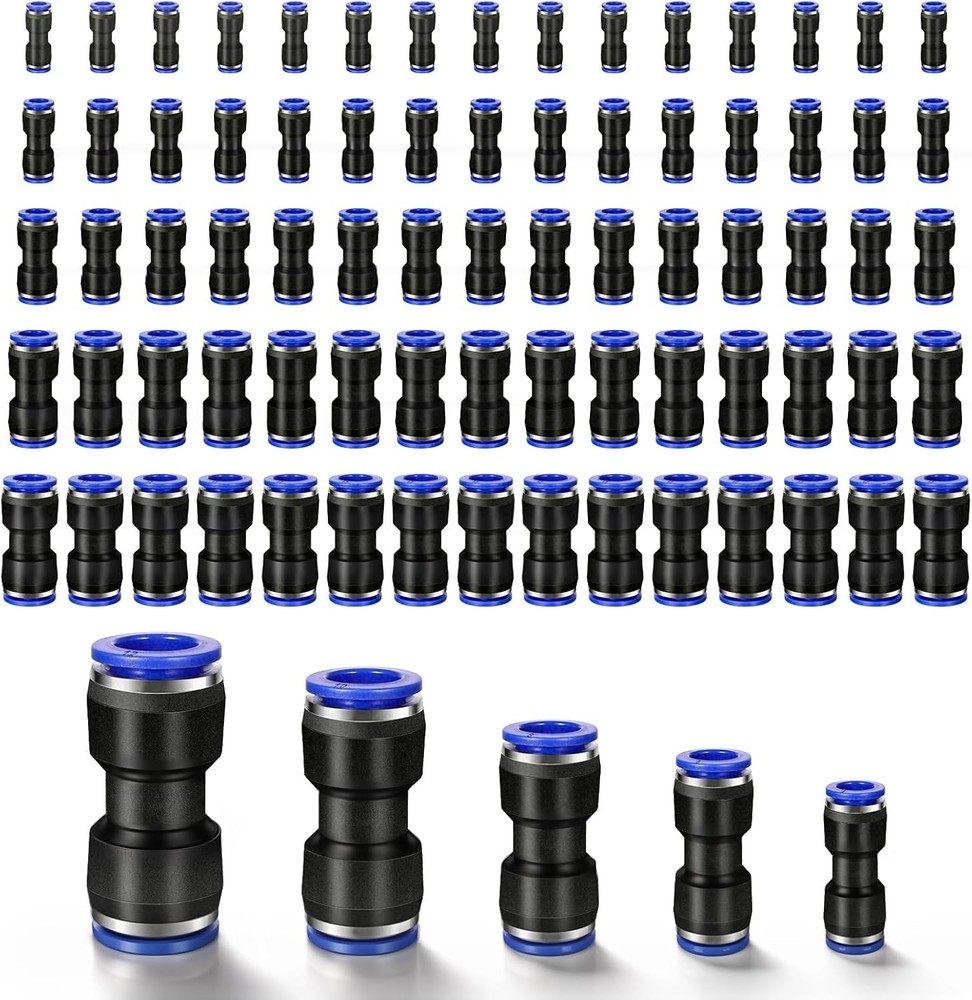100 Pcs Quick Connect Air Hose Fittings, 5 Sizes Air Line Push to Connect Fit…