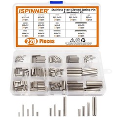220pcs Roll Pin Set, Stainless Steel Slotted Spring Pin Assortment Kit M1.5 M2