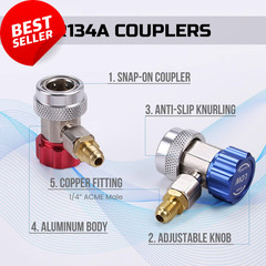 AC R134A Adapter Kit, Quick Couplers, Self-Sealing & Puncture Can Taps, QA01