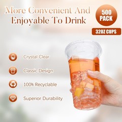APSIC 32 oz Clear PET Cup – Extra Large Capacity – 500 Count 107MM